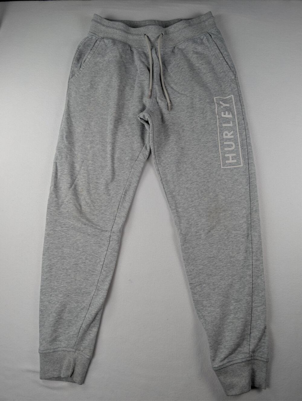 Hurley Men’s Small Gray Fleece Jogger Sweatpants Box Logo Drawstring